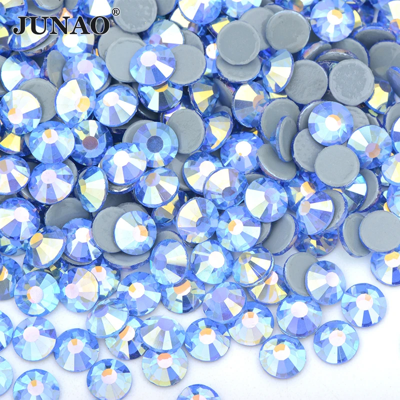 JUNAO SS 6 10 16 20 30 Wholesale AB Crystals Hot Fix Glass Rhinestone Flatback Iron On Strass In Bulk Hotfix Crystal Stones