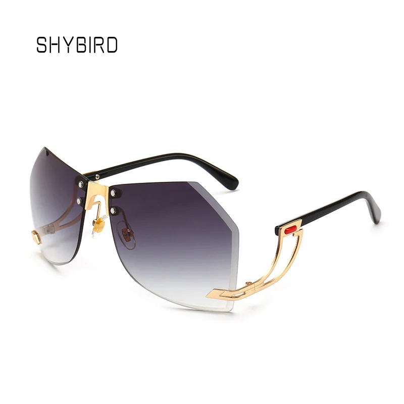 

SHY BIRD Brand Designer Polygonal Sunglasses Women Oversized Frame Round Shopping Glasses New Tea Pink Frameless Sunglasses Girl