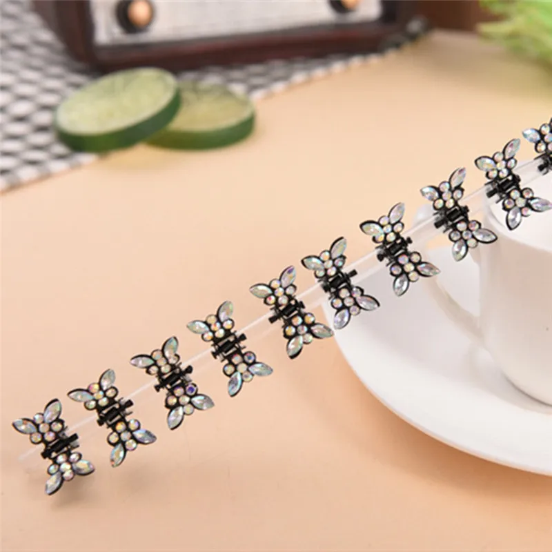 Silver White 12 Pcs/Set Small Butterfly Shape Crystal Rhinestone Hair Claws Sweet Metal Hair Crab Clip For Women Headwear Hair Accessoires - Цвет: Silver White