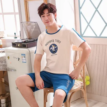 

Men Summer Cotton Short-sleeved Shorts Pajamas Set Thin Section Home Suit Multi Styles Plus Size Mens Sleepwear Pajamas
