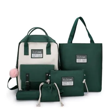 

5 Piece Set High School Bags for Teenage Girls 2020 Canvas Travel Backpack Women Bookbags Teen Student Schoolbag Bolsas Escolar