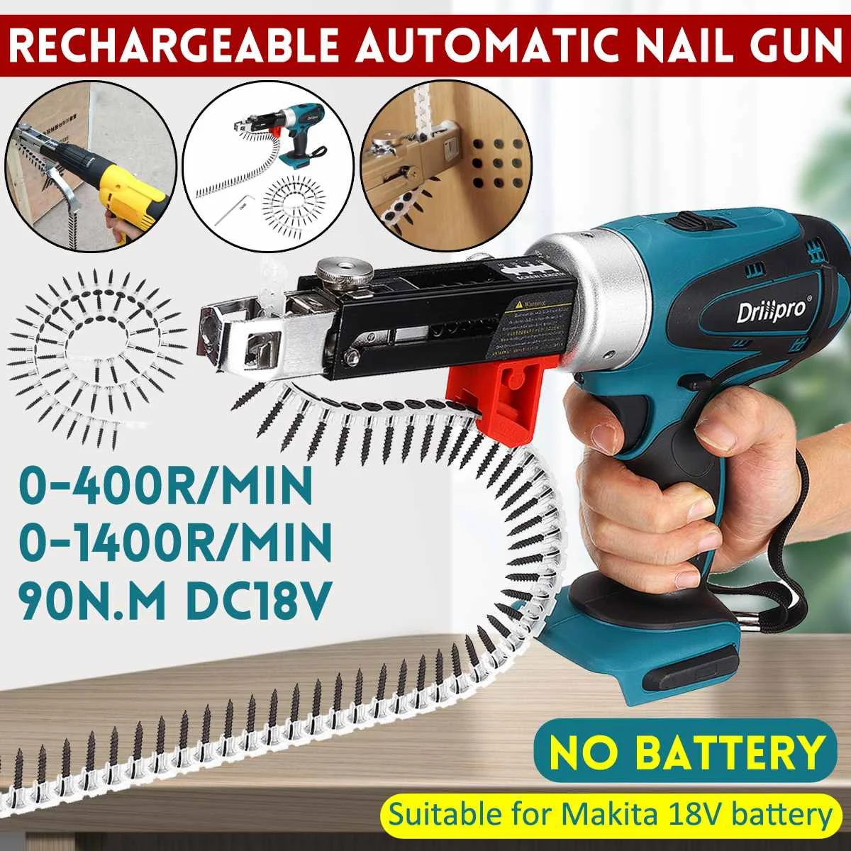 Drillpro Electric Nail Gun Nailer Stapler Woodworking Electric Tacker