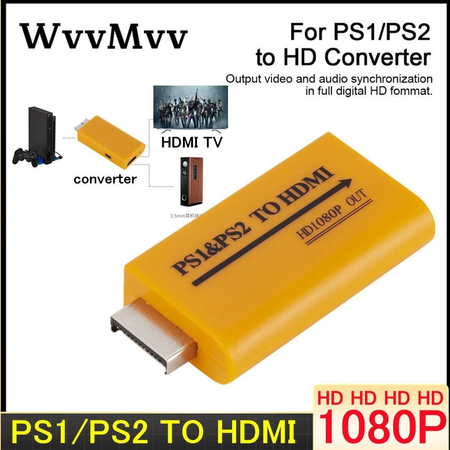 PS2/PS1 에서 hdmi로 호환되는 어댑터 변환기, 모니터 프로젝터용 최대 p 출력, 오디오/비디오 게임 플러그 앤 플레이 변환