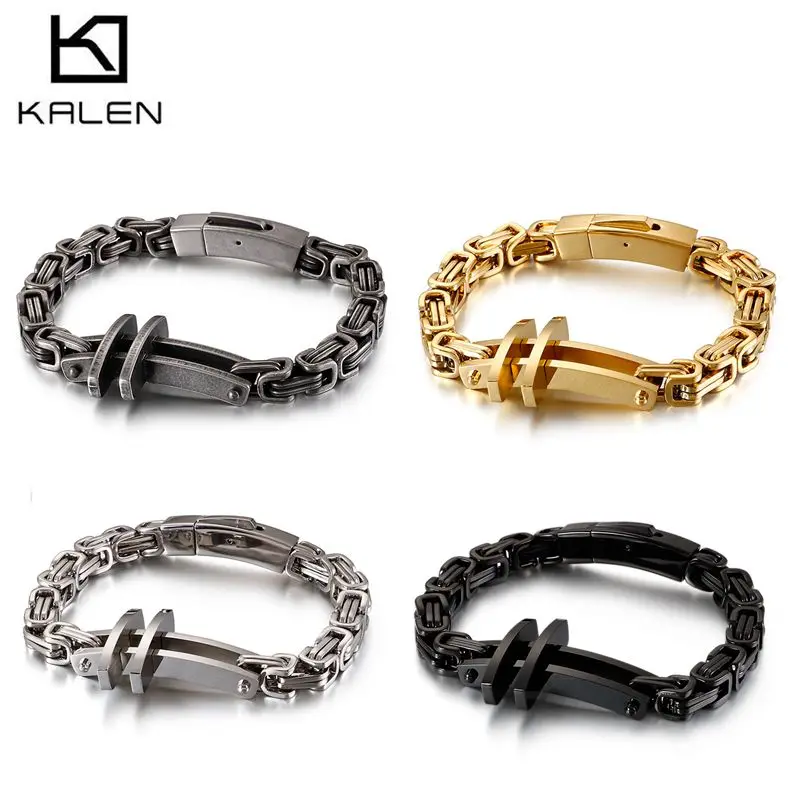 Дубай Золотой Византийский браслет цепочка для мужчин 20 см Нержавеющая сталь Матовый крест Шарм браслет мужской Байкер ювелирные изделия