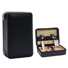 Чехол для сигар из натуральной кожи из массива кедра с 4 трубками, мини-коробка для сигар, аксессуары для сигар с увлажнителем