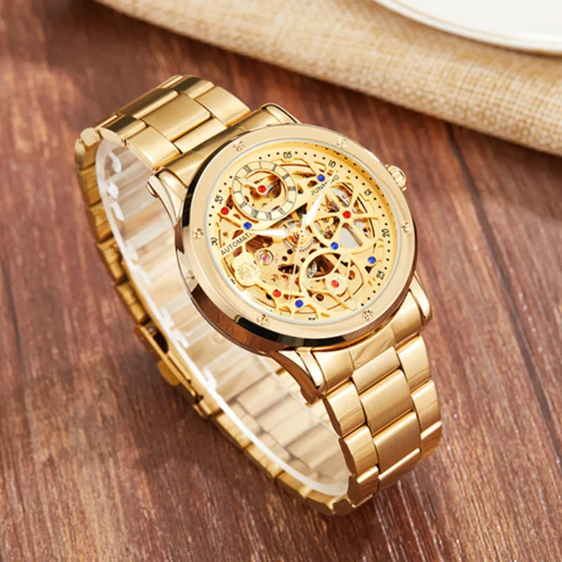 Gorben Gold/Silver Men Stailness Steel Band Automatic Mechanical Watch Fashion Date Business wristwatch Male Clock