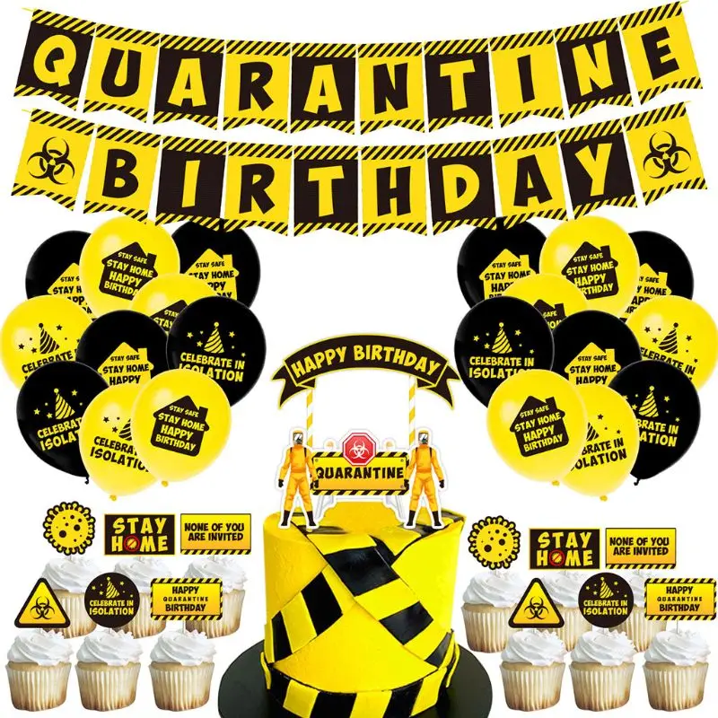

1 Set Isolated Party Decorations with Paper Banner Flags Cake Toppers Balloons for Isolated Party Supplies