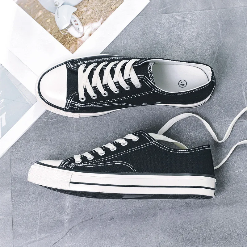 

Men Canvas Shoes Fashion Solid Color Men Vulcanized Shoes Lace-up Casual Boys/Girl Shoes Men Sneakers S35