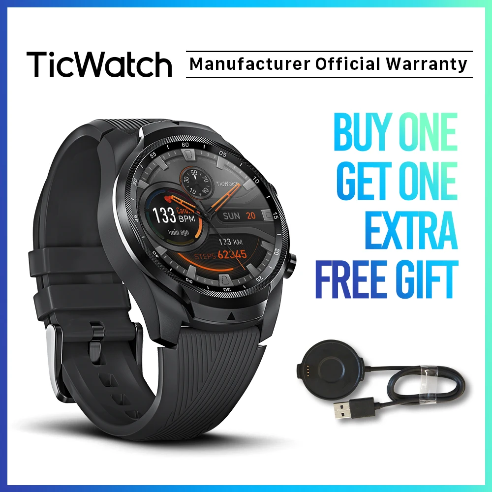  TicWatch Pro 4G/LTE Layered Display Sleep Tracking Swim-Ready 4G Service only Available for US-Veri
