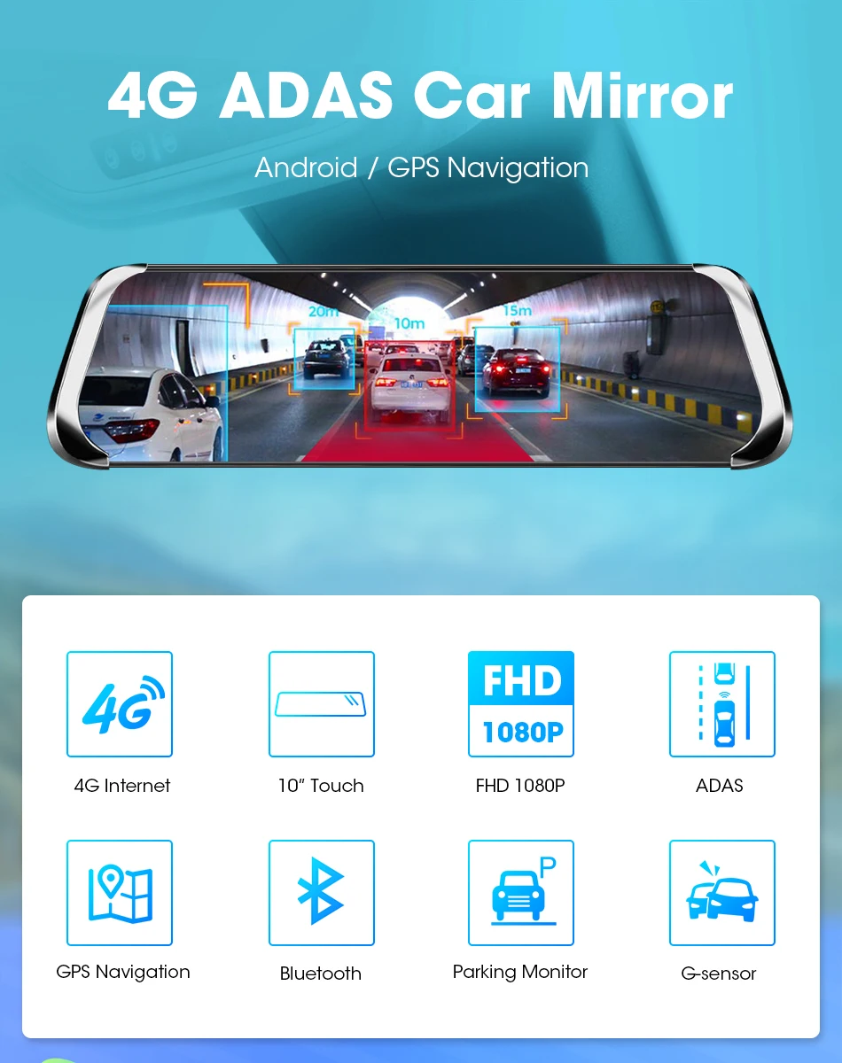 Jansite 1" DVR Dash камера Android Dash Cam зеркало заднего вида gps навигация видео регистратор ADAS/LDWS поток медиа 4 г сеть
