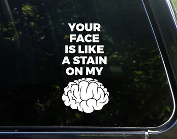 

Your Face Is Like A Stain On My Brain (3-3/4" x 7") Die Cut Decal Bumper Sticker For Windows, computers, Trucks, Laptops, Etc.
