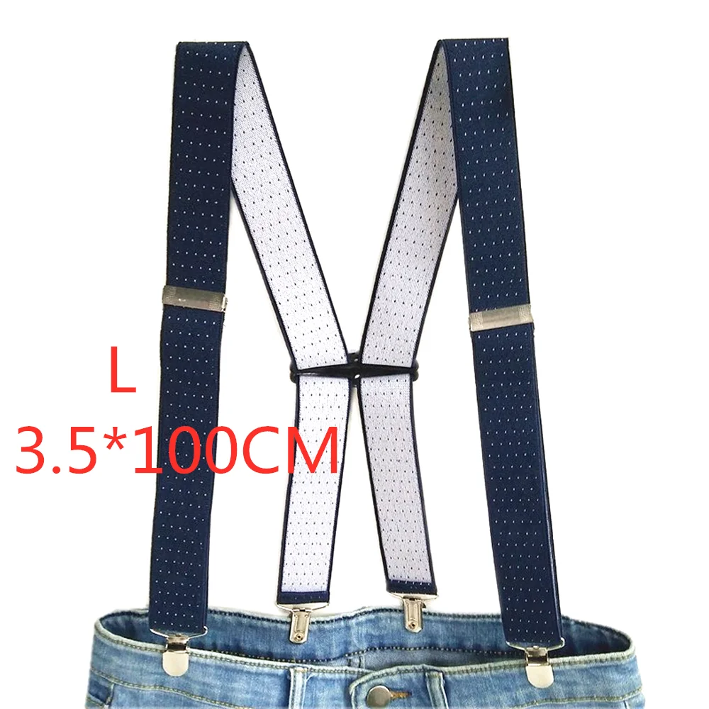 Navy-100CM Аксессуары для одежды, подтяжки для взрослых, Ширина 3,5, 4 зажима, регулируемые эластичные подтяжки с принтом в горошек, X Back для мужчин и женщин, брюки BD066 - Цвет: Navy-100CM