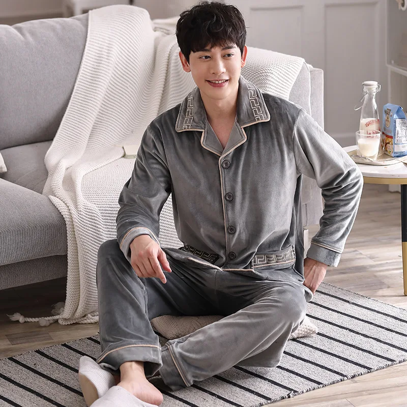 

Pajamas Men's Island Fleece Warmth Plus Fleece Coral Flannel Thin Flannel Sommeil Tops Pyjama Homme Dormir Tops Ensemble Homme