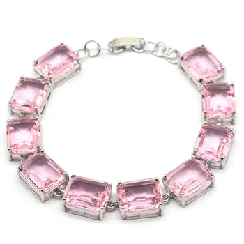 

18x11mm Pretty Created Pink Kunzite Woman's Gift Silver Bracelet 8-9inch