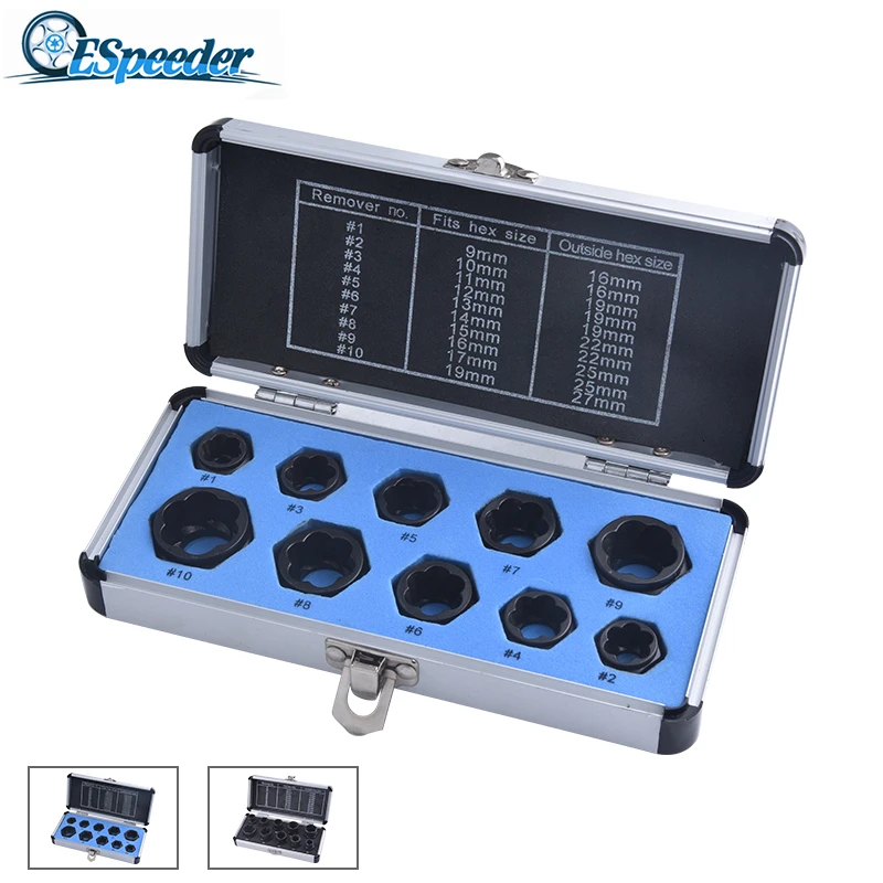 

10pcs 9-19mm Damaged Nut Bolt Remover Kit Nuts Screws Remover Extractor Removal Tools Set Threading Tool Kit Automotive Tools