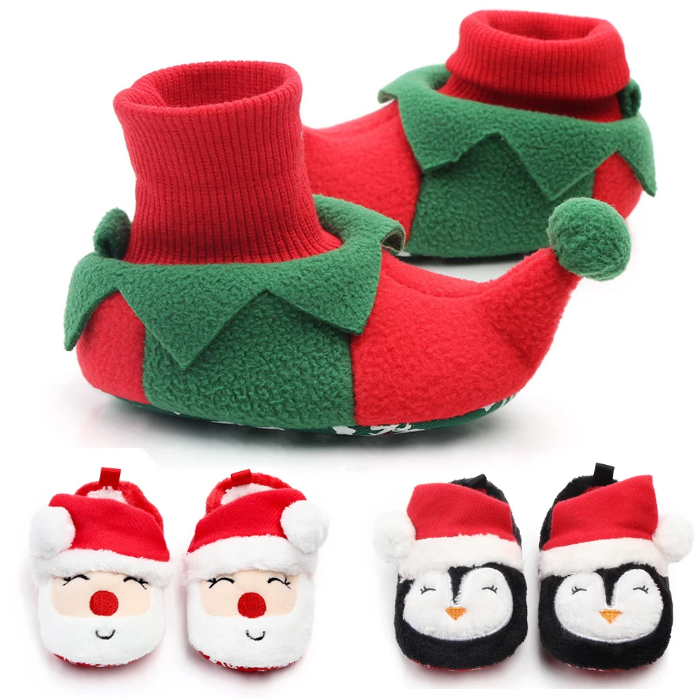 Brand New Baby Boys Casual Shoes Kids Print Christmas Santa Girls Fleece Infant Slippers Warm Winter Cute Cartoon Fashion