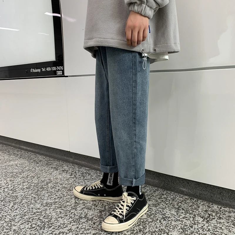 60% OFF Straight Jeans Men's Fashion Washed Solid Color Casual Retro Jean Pants Men Streetwear Wild Loose Hip Hop Denim Trousers Mens