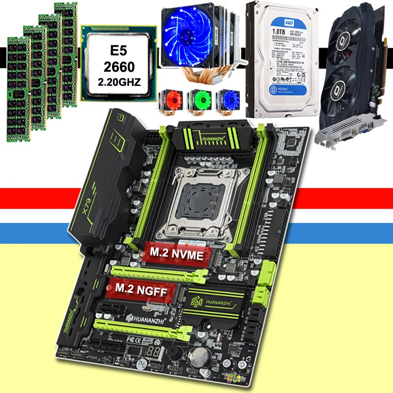 Материнская плата HUANANZHI X79 GTX750Ti 2GD5 видеокарта ЦП Xeon E5 2660 SROKK с 6 тепловыми трубками