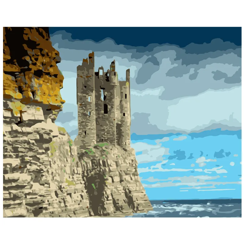 Dropshipping 60x75cm Painting By Numbers DIY Cliffside castle Landscape Wall Art Picture Acrylic For Wedding Decoration | Дом и сад