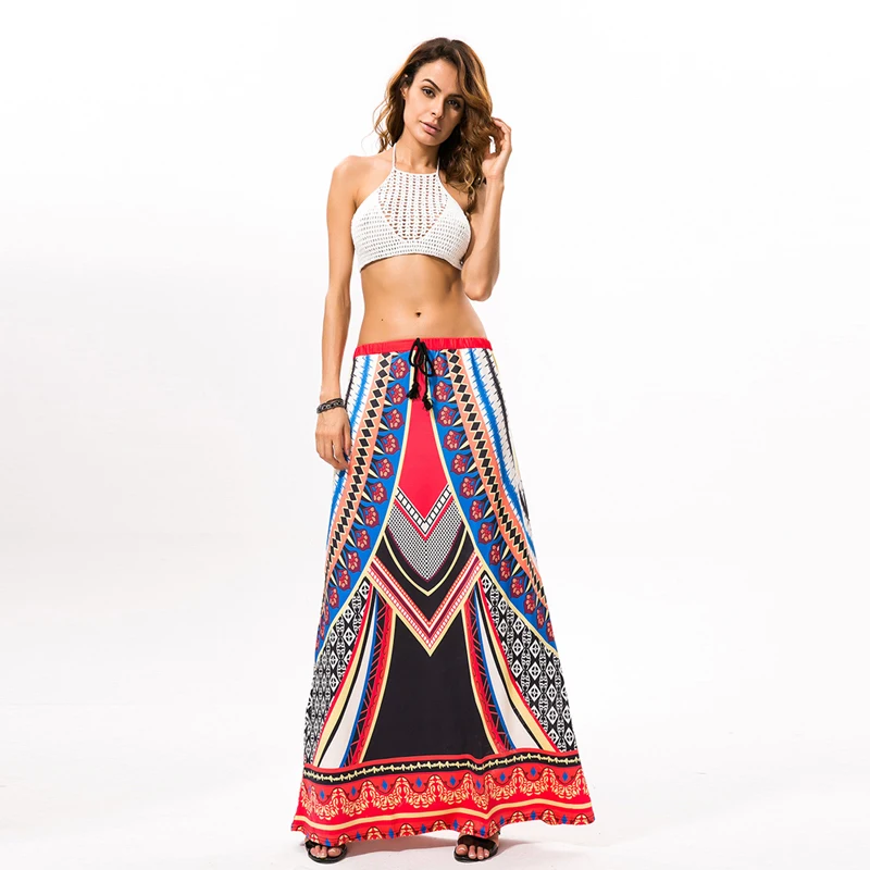 Этническая длинная юбка африканская мода Женская традиционная печать на шнуровке богемная Женская юбка