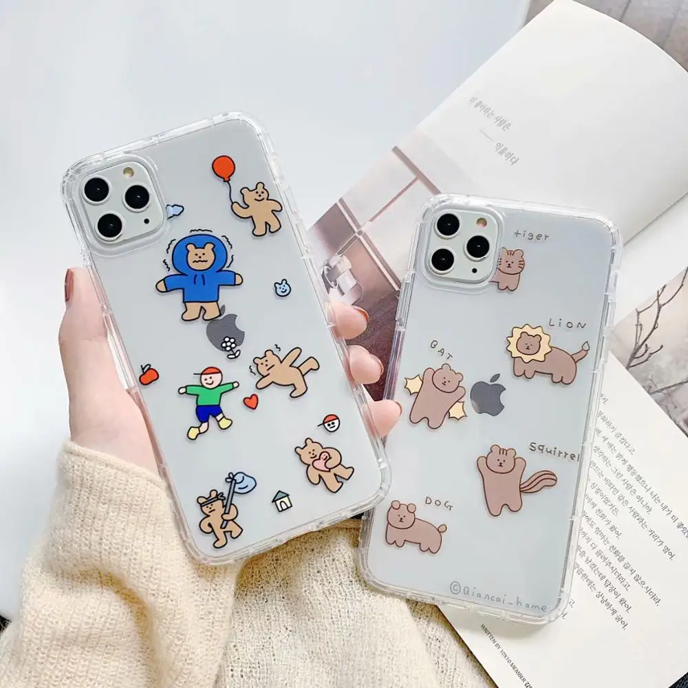 ORYKSZ Lovely Cartoon Transparent Bear TPU Phone Cases For iPhone 11 Pro Max 6 6S 7 8 Plus X XS XR Xs Case Soft Fundas Coque | Мобильные
