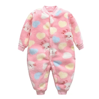 

Winter Infant girls boys romper toddler Cartoon plush keep Warm Long Sleeve Soft jumpsuit single breasted v-neck costume A40