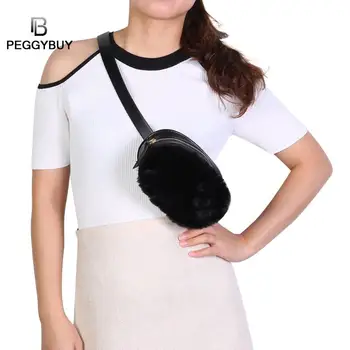 

Waist Pack Girl Fanny Bag Winter Plush Chest Bag Belts Women PU Oval Crossbody Shoulder Chest Bag Warmer Waist Belt Bag