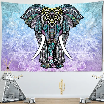 

Indian Style Elephant Tapestry Wall Hanging Yoga Mat for Home Bedroom Decor Mandala Psychedelic Polyester Tapestry