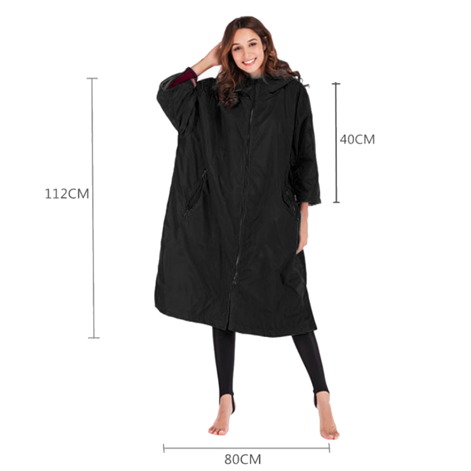 Adult Waterproof Changing Robe 3/4 Sleeve Beach Changing Robe Jacket Outdoor Windbreaker Cloak Fleece Lining Coat Poncho