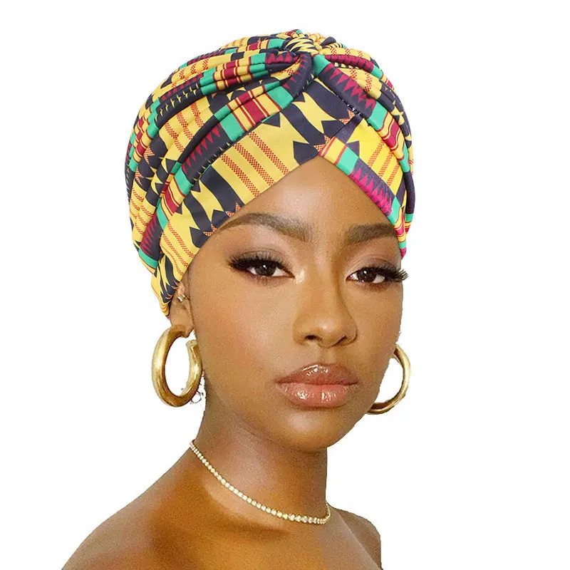 african attire for women Ladies Turban Bonnet Flower Print Bali Yarn Inner Hijab Caps African Twist Headwrap Women Scarf Hat Headwear Nightcap Headband african style clothing