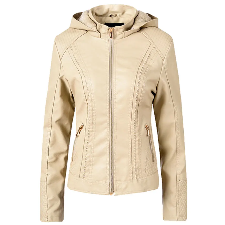 beige Толстовка из плотного флиса, кожаная куртка, зимнее пальто, женская теплая мото одежда Жакеты couro veste cuir femme chaqueta piel mujer - Цвет: beige