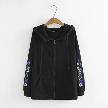 

Plus Size XL-4XL Full Cotton Hooded jacket Black Grey Embroidery Oversized Outwear