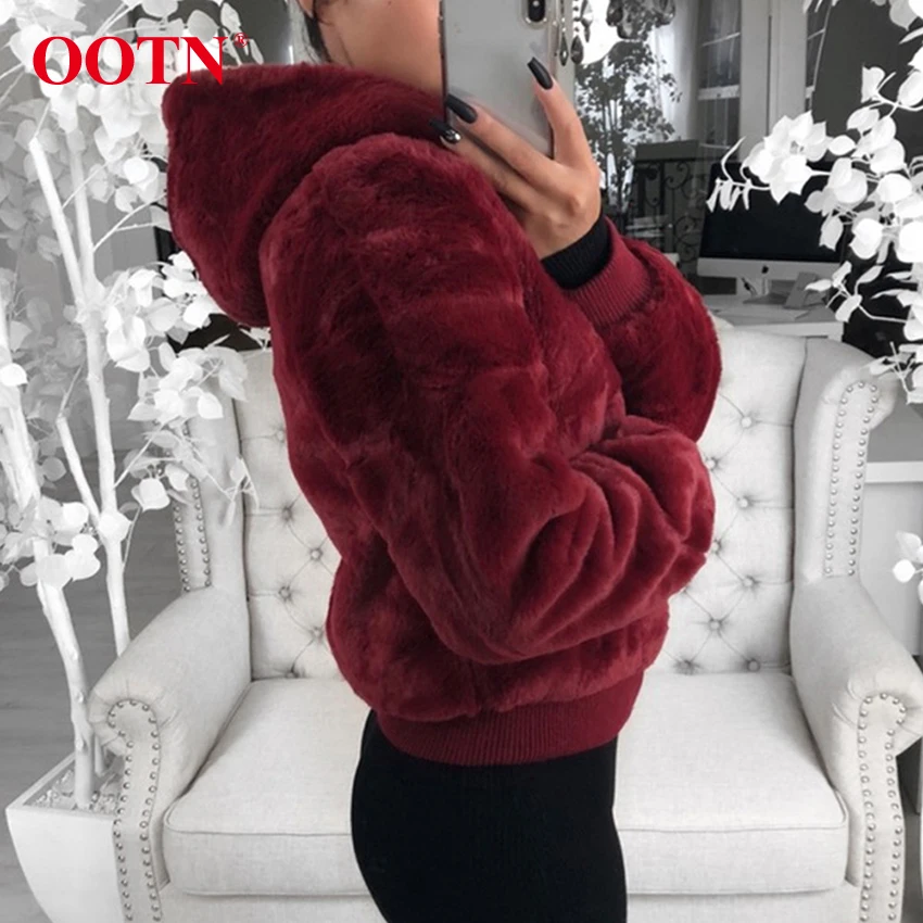 OOTN винтажное искусственное меховое Женское пальто с капюшоном, плюс размер, Женская куртка, пальто, Осень-зима, плюшевая женская теплая верхняя одежда, пальто