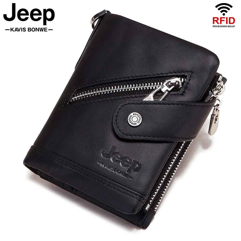 

Rfid Cowhide Genuine Leather Men Wallet Fashion Coin Purse Small Mini Card Holder Chain PORTFOLIO Portomonee Male Walet Chain