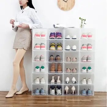 

1pc Transparent Shoe Storage Box Home Thicken Stackable Shoe Shoes Container Dustproof Antimoisture Plastic Wall Organizer I2R3