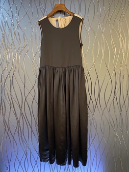 

2020 Spring and Summer New Women's round Neck Back Color Matching Stitching Strap Decoration No Sleeve Length Dress 708