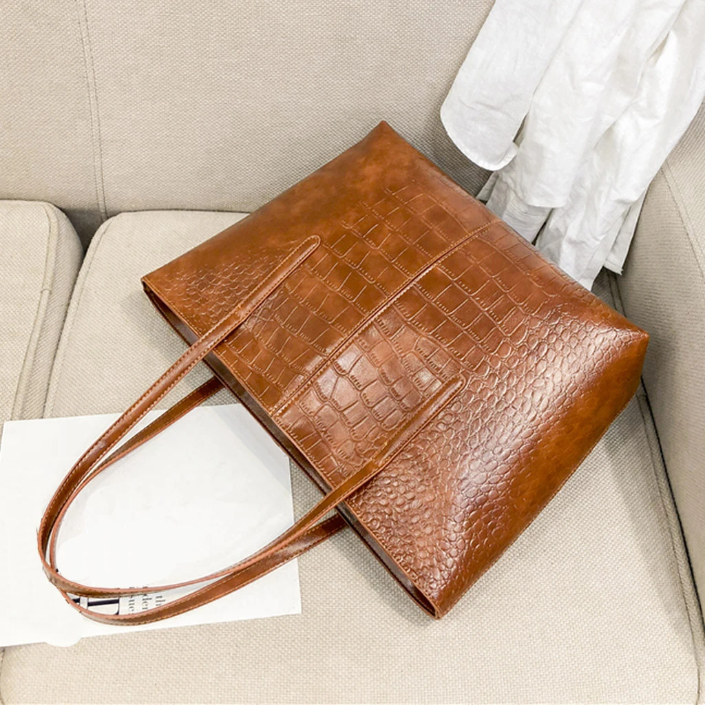 High-Quality Luxury Crocodile Handbag Women Retro Leisure Large Shoulder Bag Female Causal Totes Simple Shopping Handbag 904
