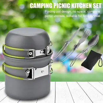 

Outdoor Camping Hiking Picnic Pot Set 1-2 Person Design of Folding Pot No Space Extend Life Backpacking Travel Cooking Toool