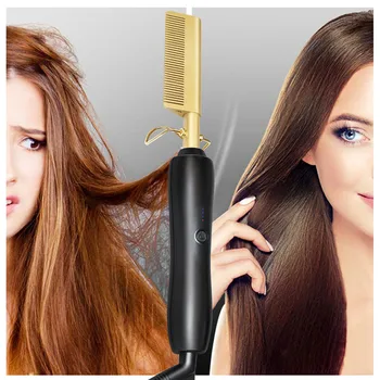 

Hot Hair Comb Brush Curling Iron Hair Straightener Edge Brush Control Electric Titanium Alloy Salon Beauty Wide Tooth Horn Comb