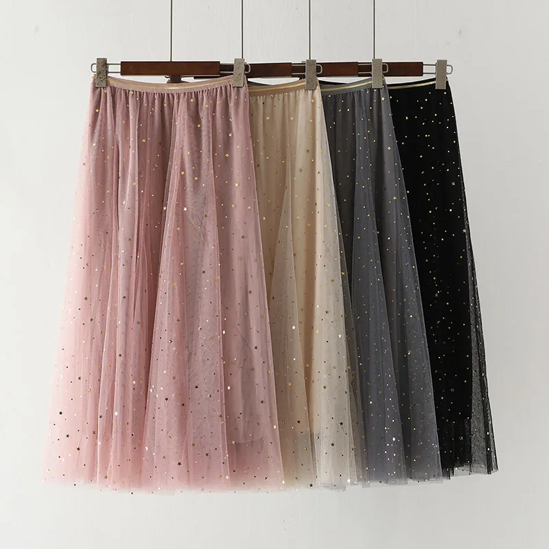 Сетчатая Осенняя плиссированная Свободная юбка женская винтажная Повседневная Женская длинная юбка Весенняя модная печатная юбка Женская Saia Feminino