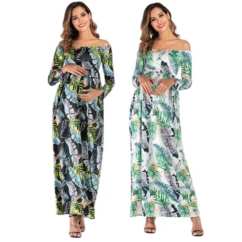 

Off shoulder maternity dress off shoulder bohemian dress maternity stretch high waist long sleeve printed comfortable sun skirt