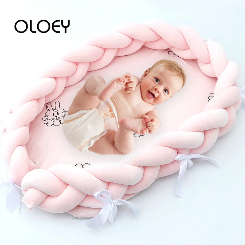 

OLOEY 0-1Y Baby Cotton Bionic Bed Washable Portable Infant Nest Bed Removable Travel Crib Bed with Braid Bumper Newborn Mattress