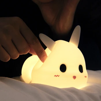 

Rabbit LED Night Light Dimmable Warm Cold White Cartoon USB Pat Lamp Intelligent Night Light Corridor Bathroom for Gifts