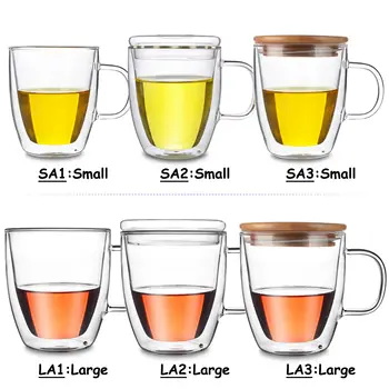 

Kinds Heat Resistant Double Wall Clear Glass Tea Mug w/opt Bamboo / Glass Lid -A Handmade Clear Borosilicate Glass Cups