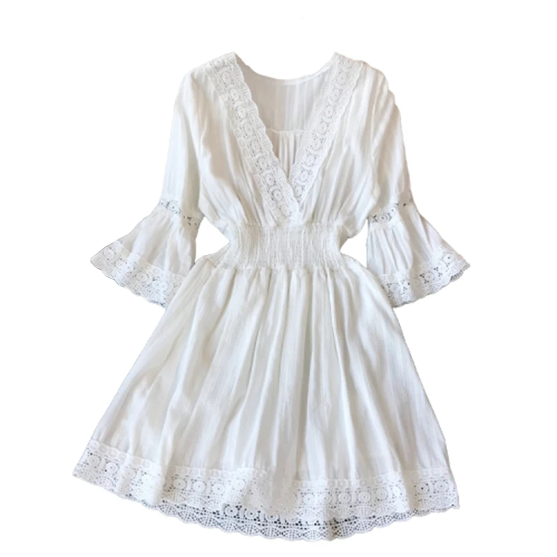 Женское кружевное лоскутное пляжное короткое платье летние богемные