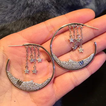 

Delicacy star moon tassels fine jewelry earrings ear ring s925 needle stud eardrop earring fashion jewel accessories ear clip