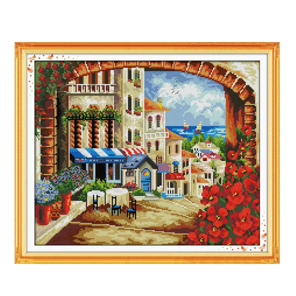 45*38 см Набор для рукоделия, вышивки крестом, наборы для вышивания, средиземноморский пейзаж, узор, счетный крест, настенный Декор для дома - Цвет: Multicolor