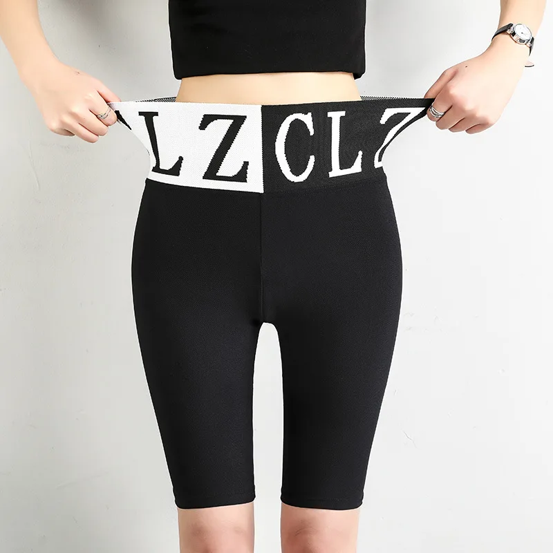 Sports Leggings Elastic Breathable Slim High Waist Leggings Thin Section Five-Point Alphabet Riding Running Skinny Pants F5A141