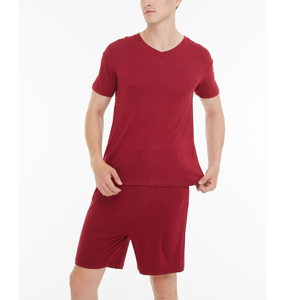 Lu's Chic Men's Short Sleeves Pajama Set Tops Shorts Summer Loungewear Modal Soft Sleep PJ Set Solid Cotton 2 Pieces Nightwear