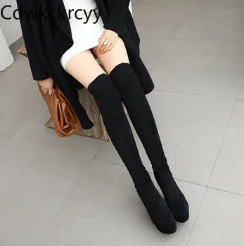 

winter The New fashion Round head High heels Over the knee Knight boots black Sexy banquet overheight with 12CM Women boots